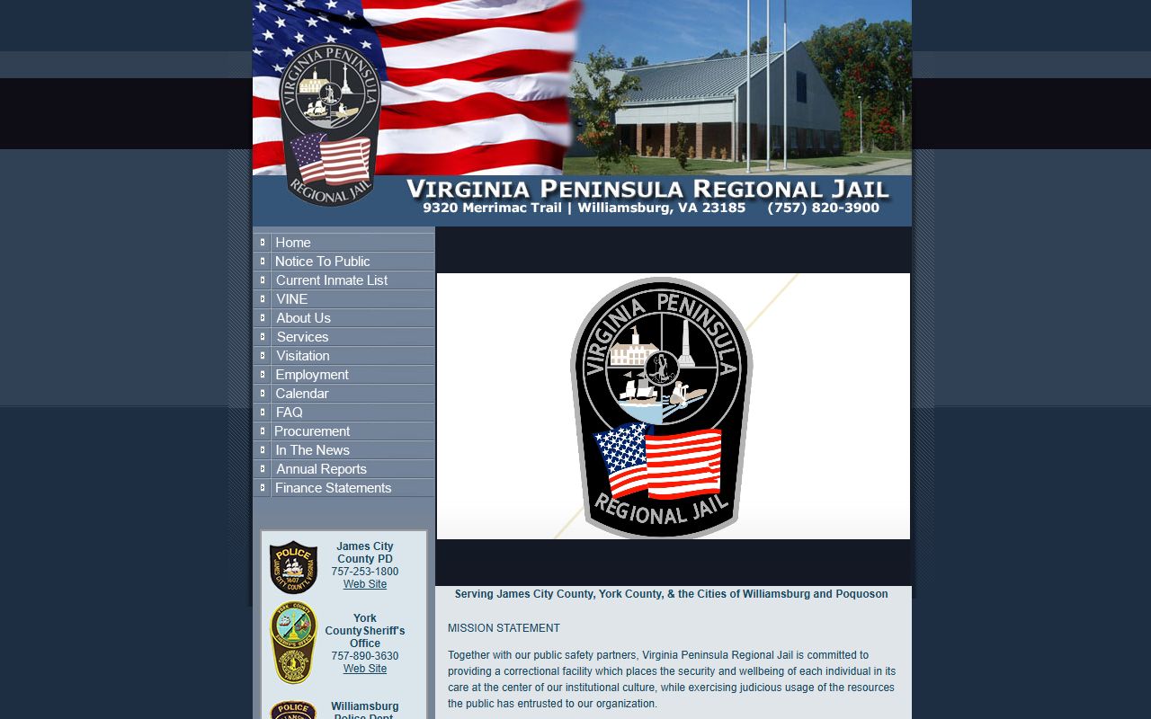 Virginia Peninsula Regional Jail Williamsburg jail mugshots