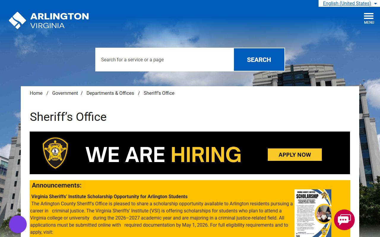 Arlington County jail mugshots — sheriff inmate services page