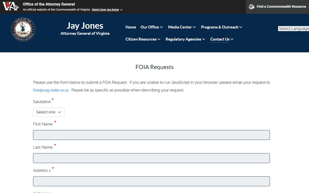 Manassas Park jail mugshots state FOIA page