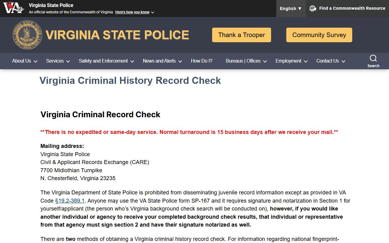 Virginia State Police criminal background check Virginia jail mugshots